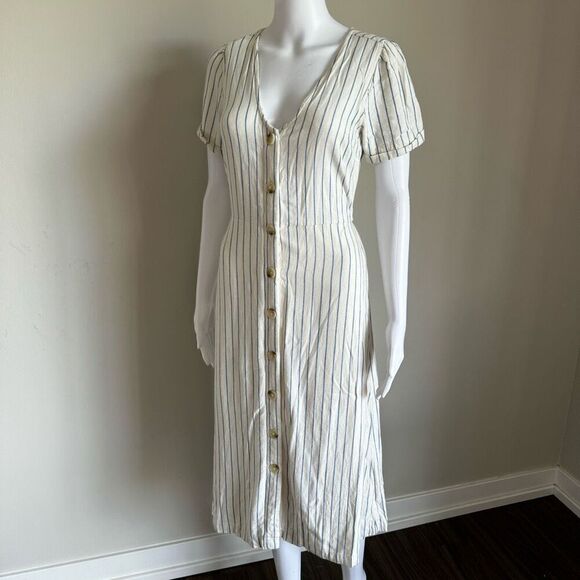 Old Navy Blue Striped V-Neck Button Midi Dress Sz XS - Picture 3 of 9